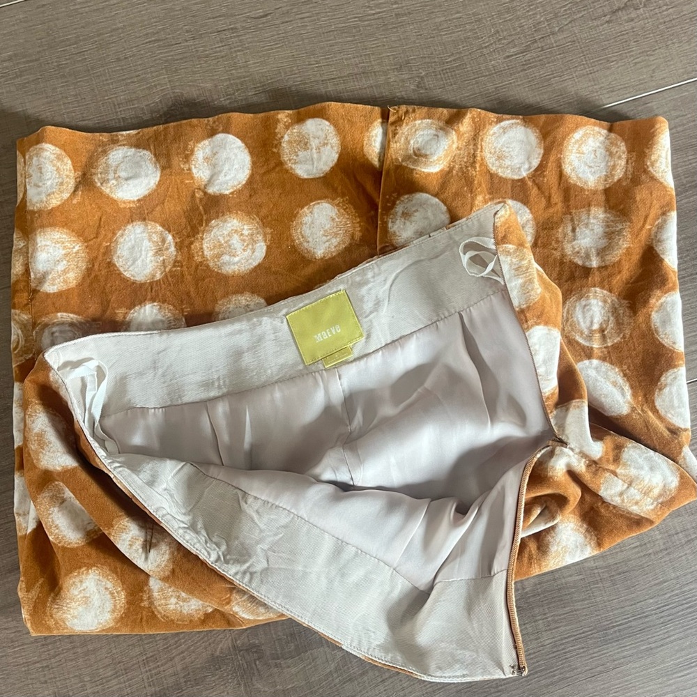 MAEVE Anthropologie Corded Dots‎ Pencil Skirt Size 6 Mustard Gold Circles Lined - Picture 3 of 9